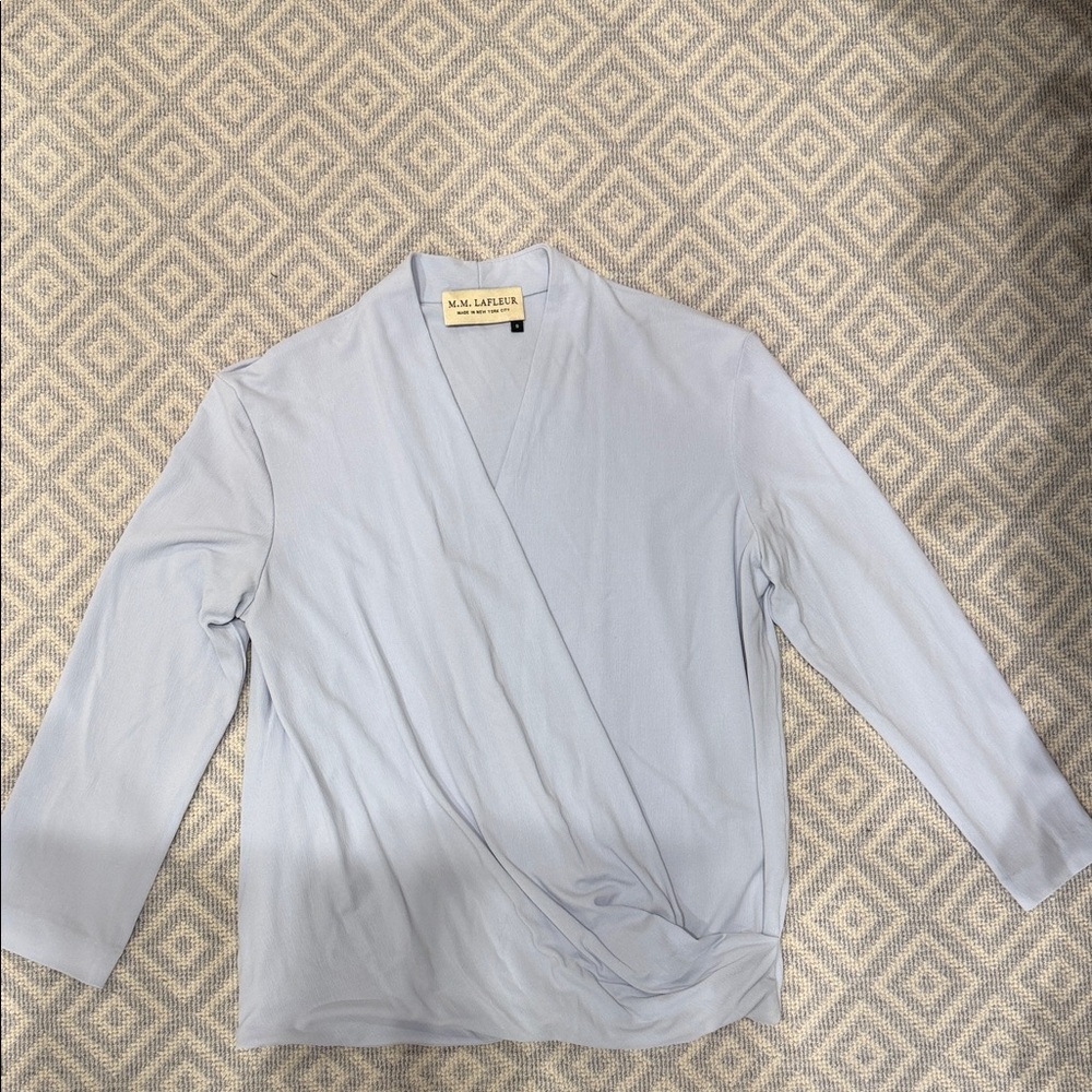 Mm Lafleur Pale Blue Draped Wrap-Front Top